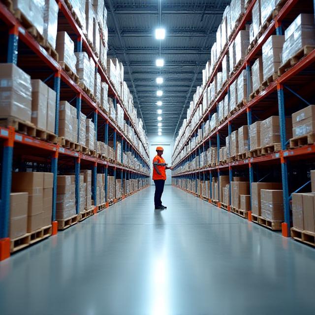 Modern logistics warehouse with high-bay shelving