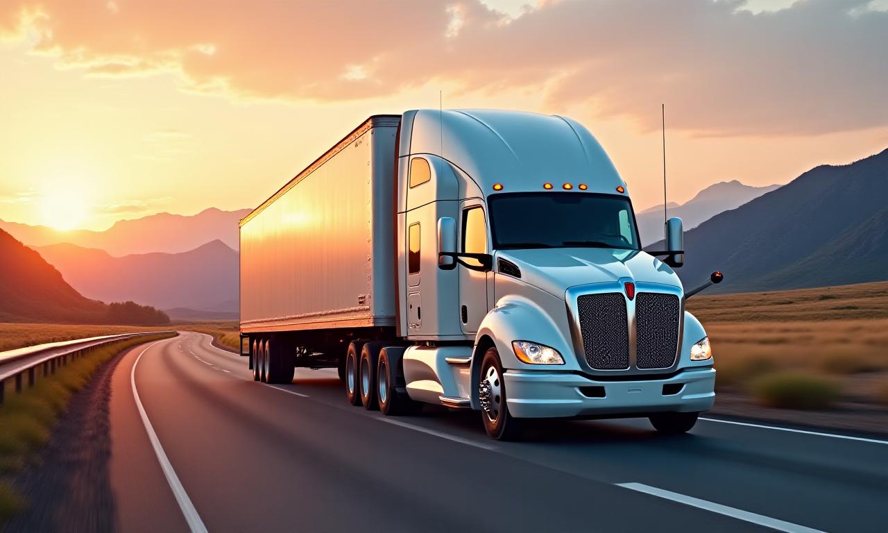 Logistics truck driving through Montana landscape